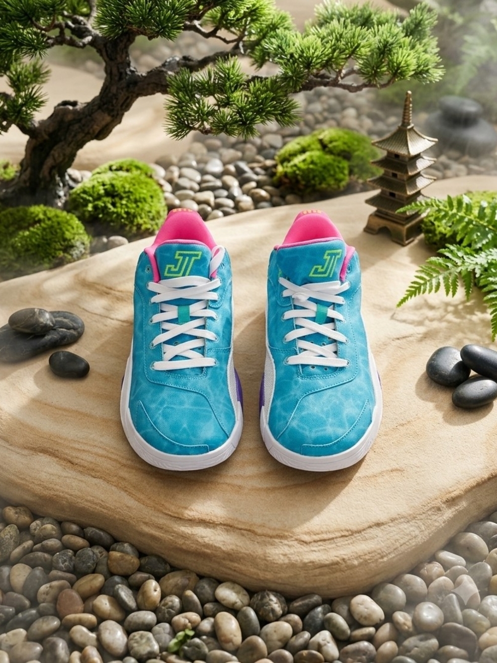 Jordan Women’s Turquoise Sneakers with Pink and Purple Accents
